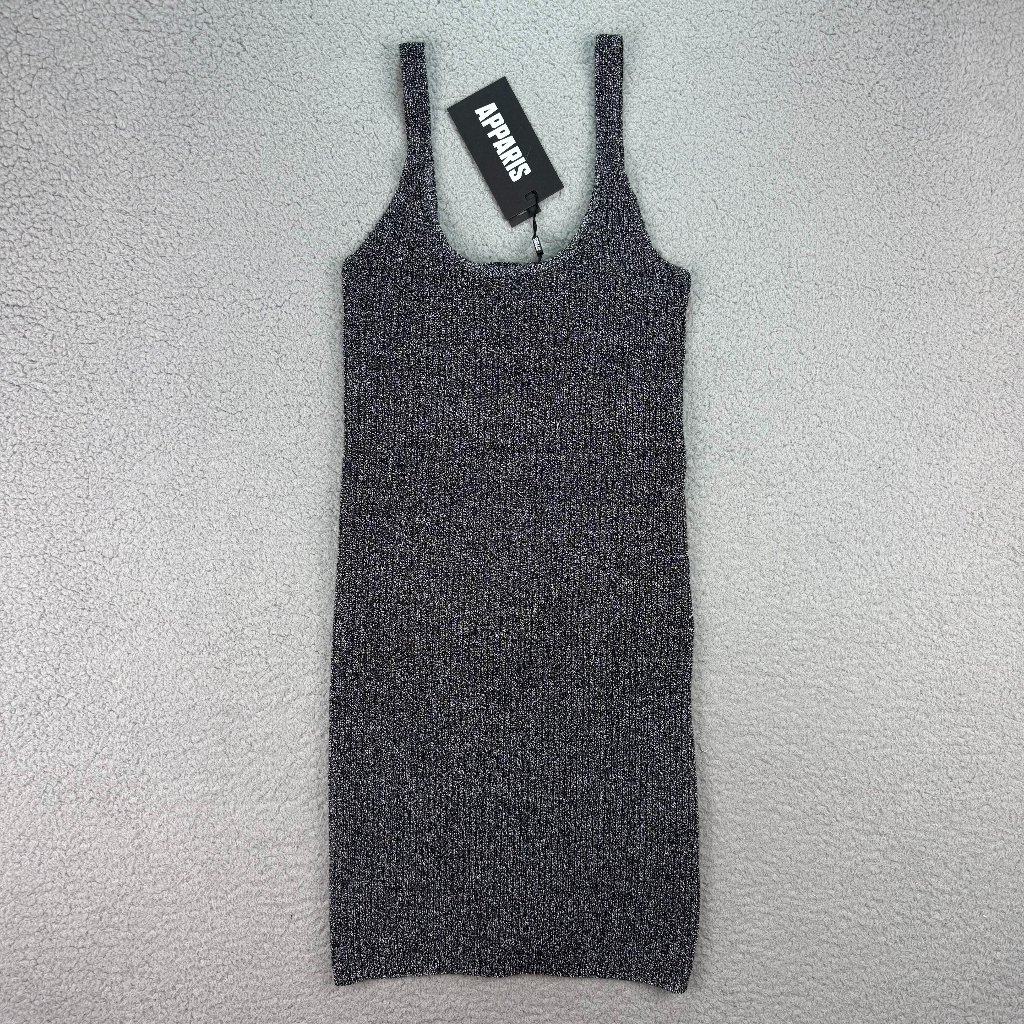 Apparis Dress Women Medium Black Simone Ribbed Knit Mini Sleeveless Scoop Neck 1